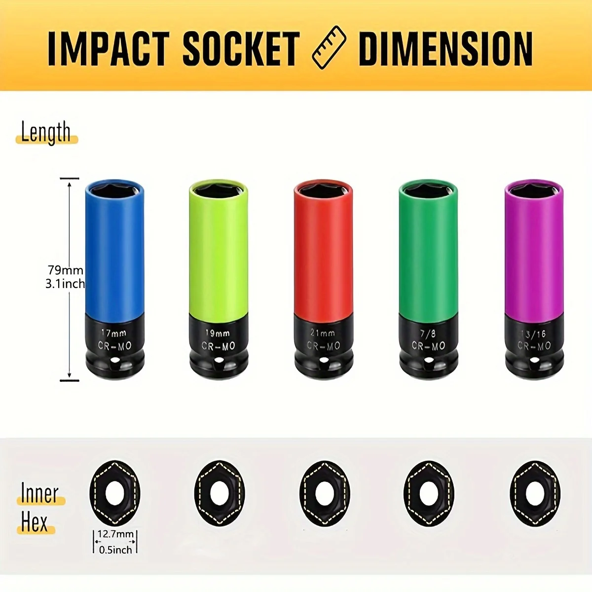 Impact Socket Thin Wall Deep Metric Set - Metric 6 Point Lug Nut Impact