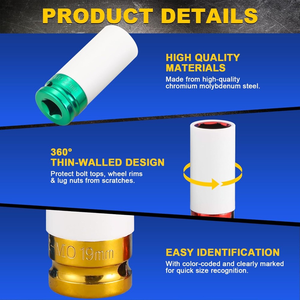 Lug Nut Impact Socket Kit 1/2  - đánh giá và giá Impact Socket Thin Wall Deep Metric Set